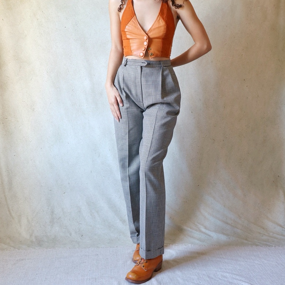 Vtg 100% Wool Herringbone High Waisted Trousers